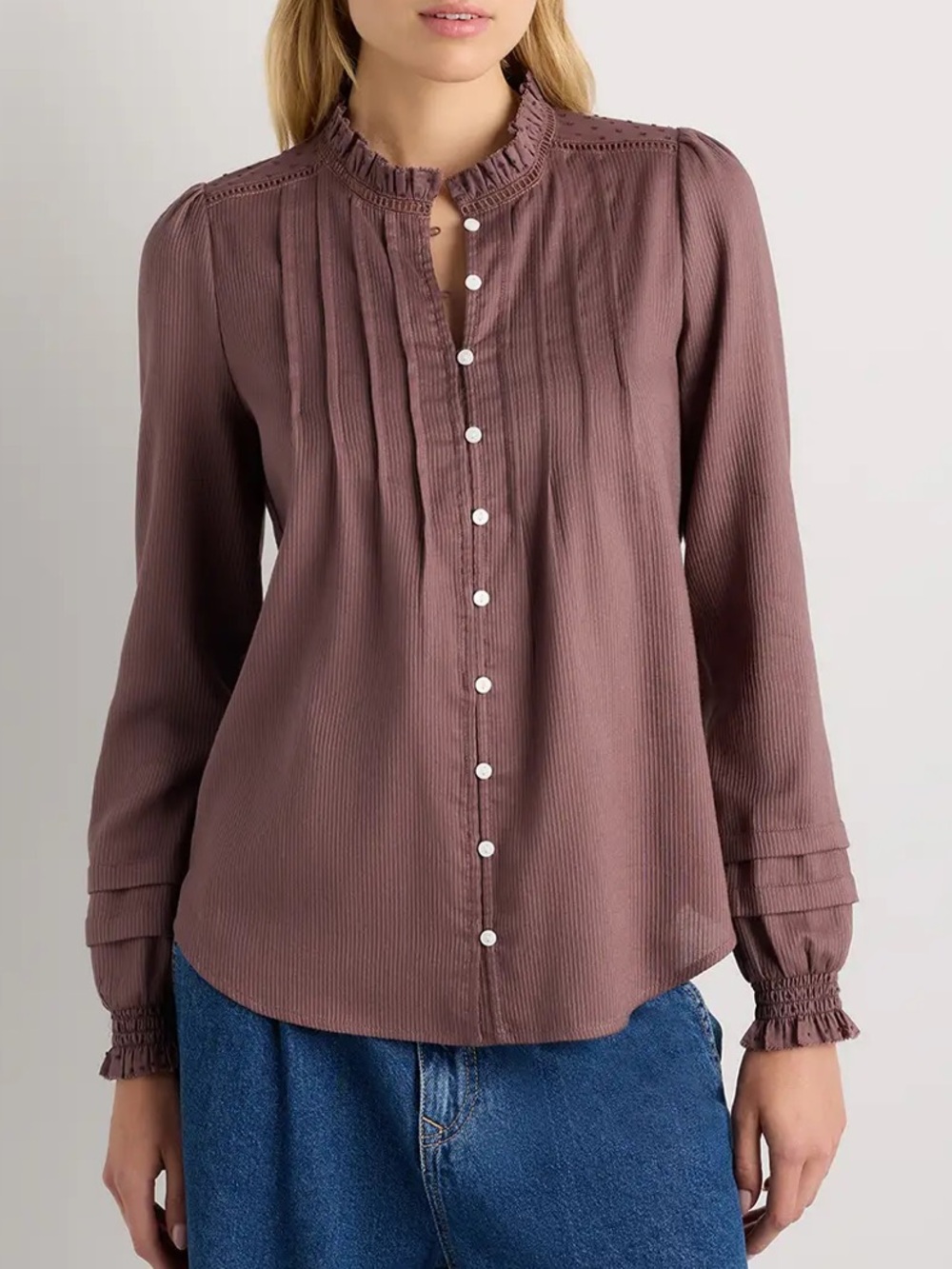 NWT Quince Textured Organic Cotton Peasant Blouse, size S, Taupe Brown